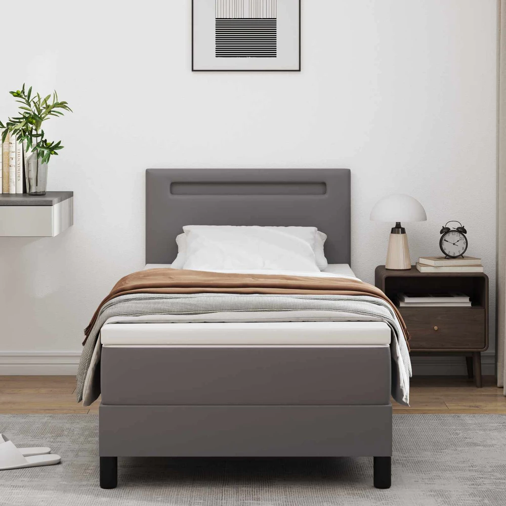 Kiemas lova su LED juostelėmis Pilka 90 x 190 cm Dirbtinė oda