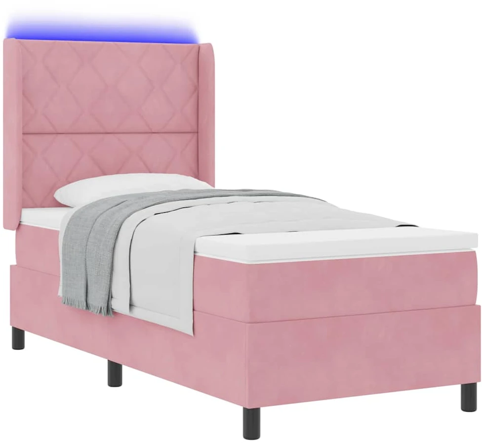 Kiemas lova su LED juostelėmis Rožinė 100 x 200 cm Aksomas
