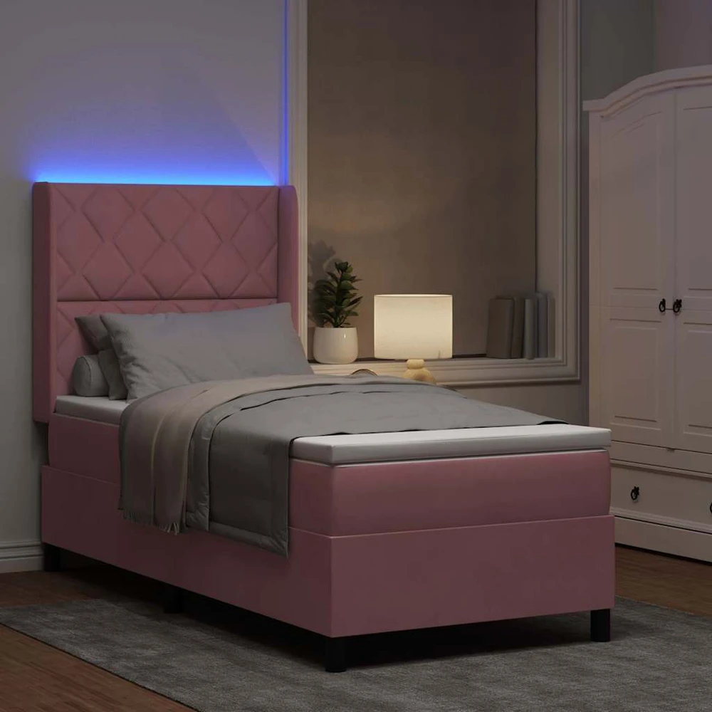 Kiemas lova su LED juostelėmis Rožinė 100 x 200 cm Aksomas