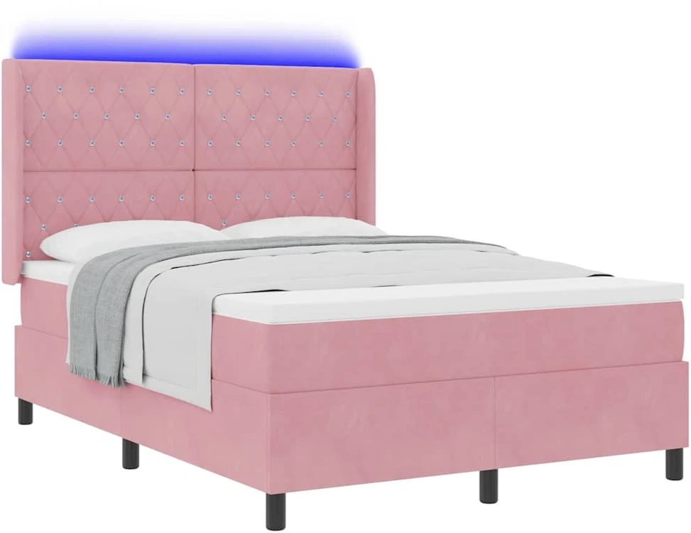 Kiemas lova su LED juostelėmis Rožinė 140 x 190 cm Aksomas