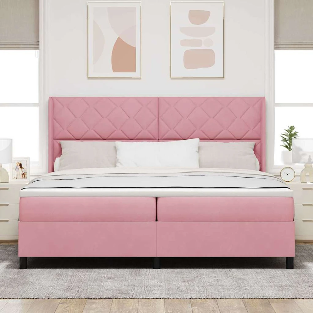 Kiemas lova su LED juostelėmis Rožinė 200 x 200 cm Aksomas