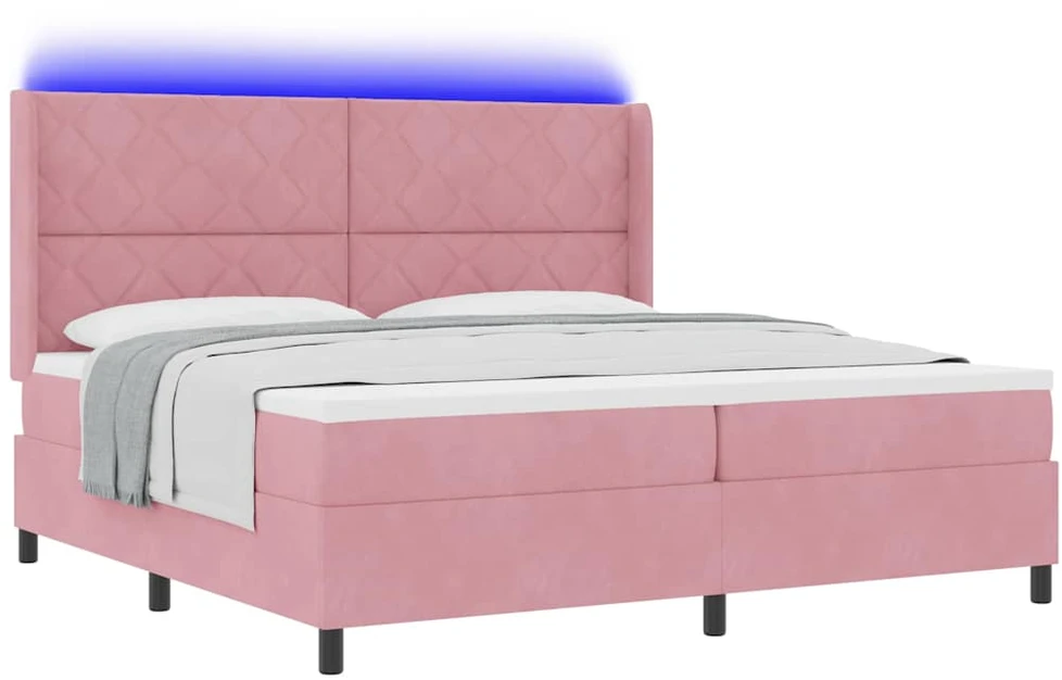 Kiemas lova su LED juostelėmis Rožinė 200 x 200 cm Aksomas