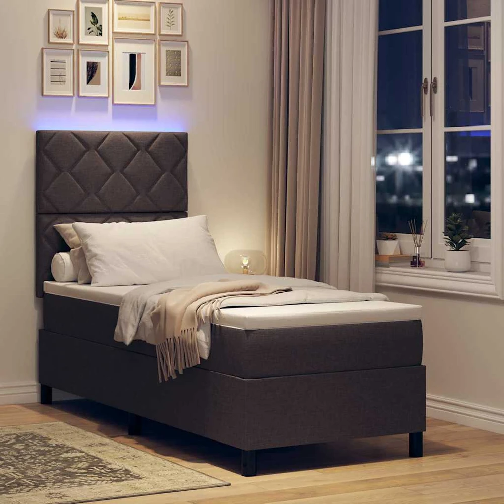 Kiemas lova su LED juostelėmis Tamsiai ruda 80 x 200 cm audinys