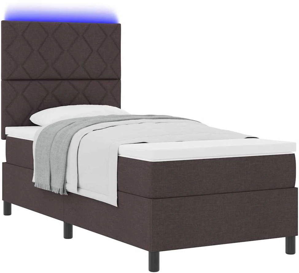 Kiemas lova su LED juostelėmis Tamsiai ruda 90 x 190 cm audinys