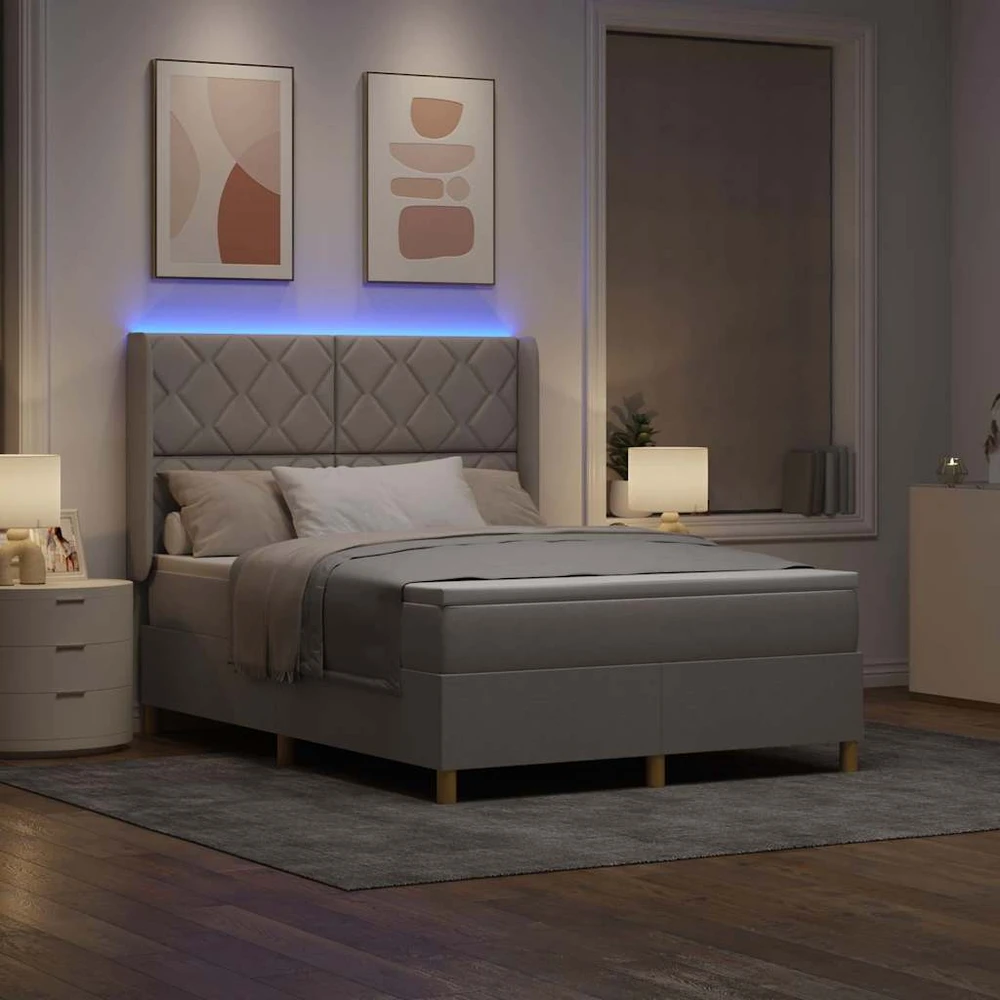 Kiemas lova su LED juostelėmis Tortora 140 x 190 cm audinys