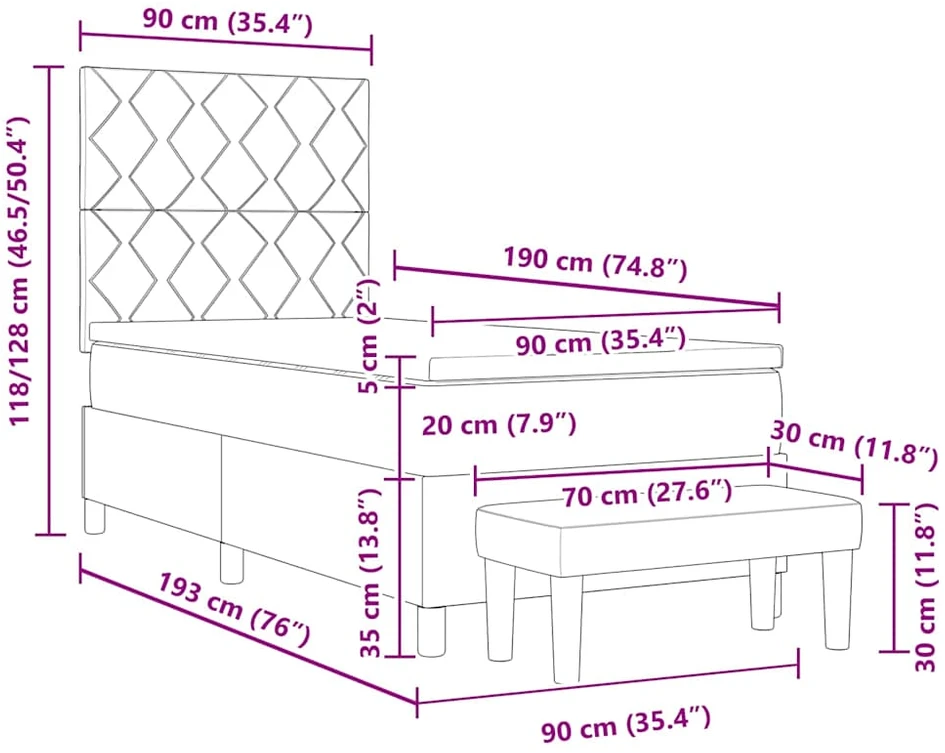 Kiemas lova su pagalve Kreminė 190 x 90 cm audinys