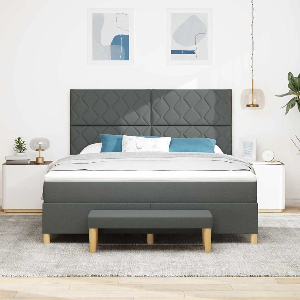 Kiemas lova su pagalve Tamsiai pilka 200 x 180 cm audinys