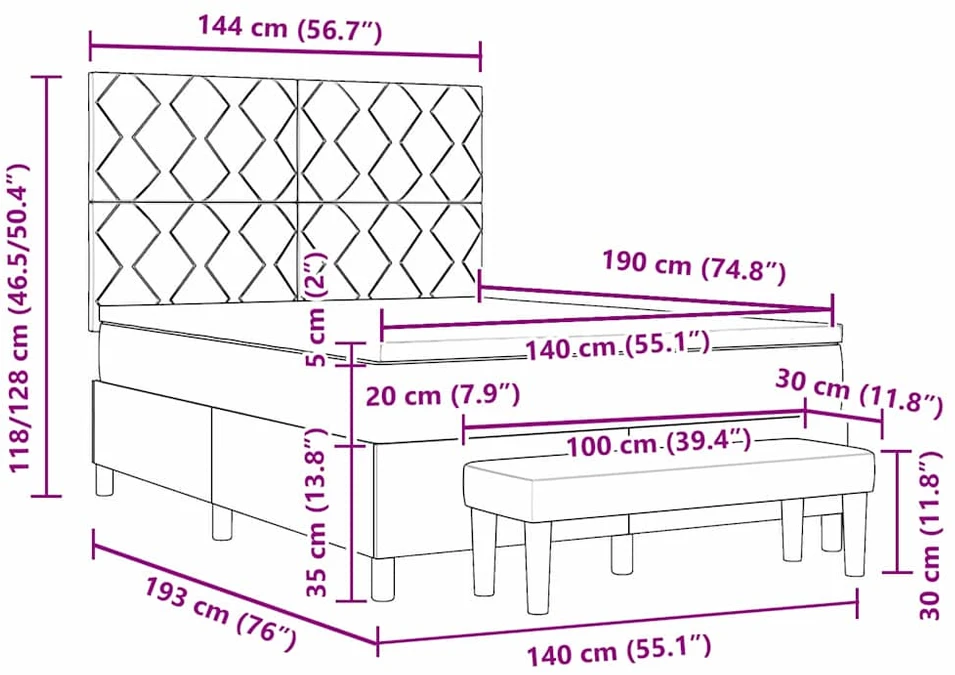 Kiemas lova su pagalve Tortora 140 x 190 cm audinys