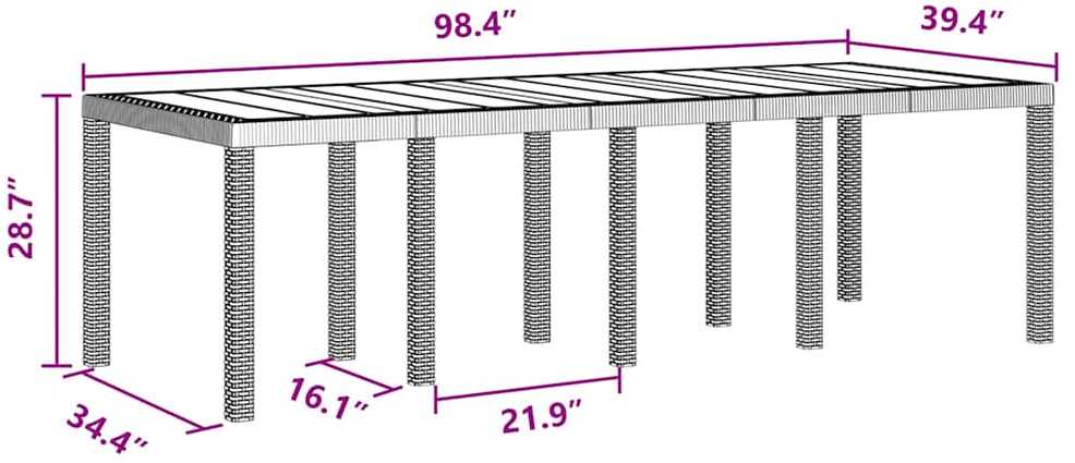Oro sąlygoms atsparus sodo stalas Antracitas 250 x 100 x 73 cm