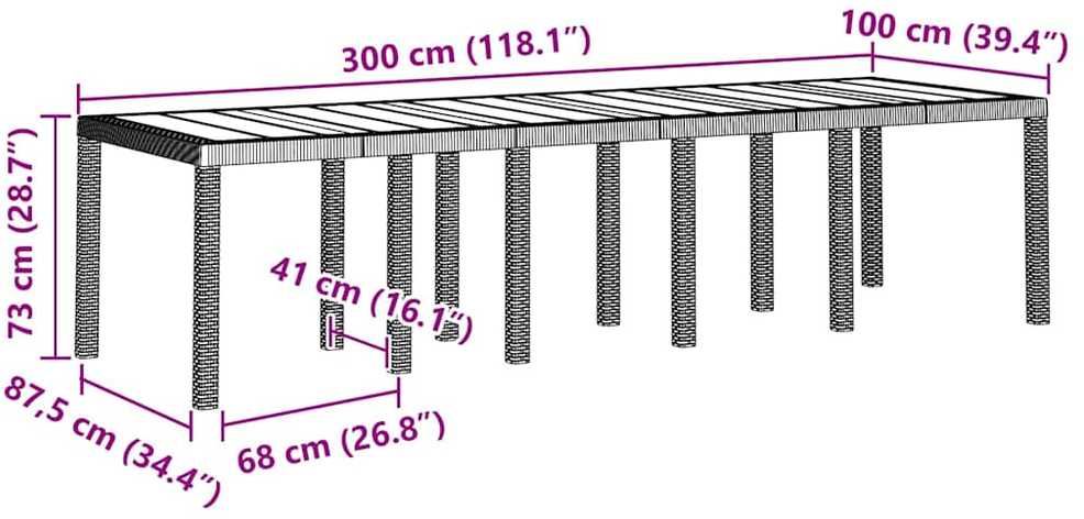 Sodo stalas Šviesiai pilka 300 x 100 x 73 cm poliratanas