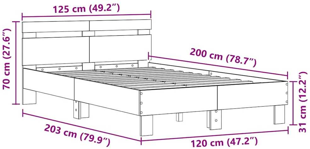 Lova Lovos rėmas Juodas ąžuolas 120 x 200 cm Apdirbta mediena