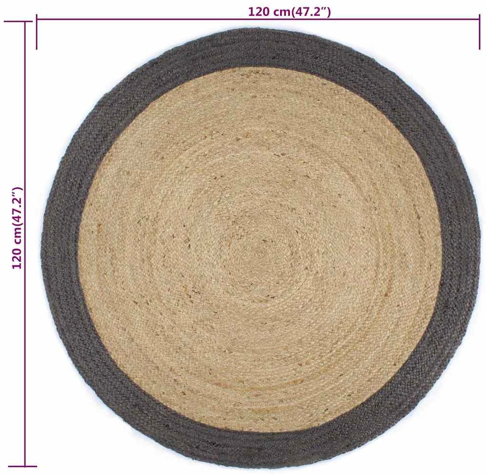 Kilimas, 120cm, džiutas, rankų darbo, su tamsiai pilku kraštu