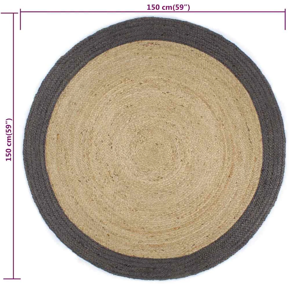 Kilimas, 150cm, džiutas, rankų darbo, su tamsiai pilku kraštu