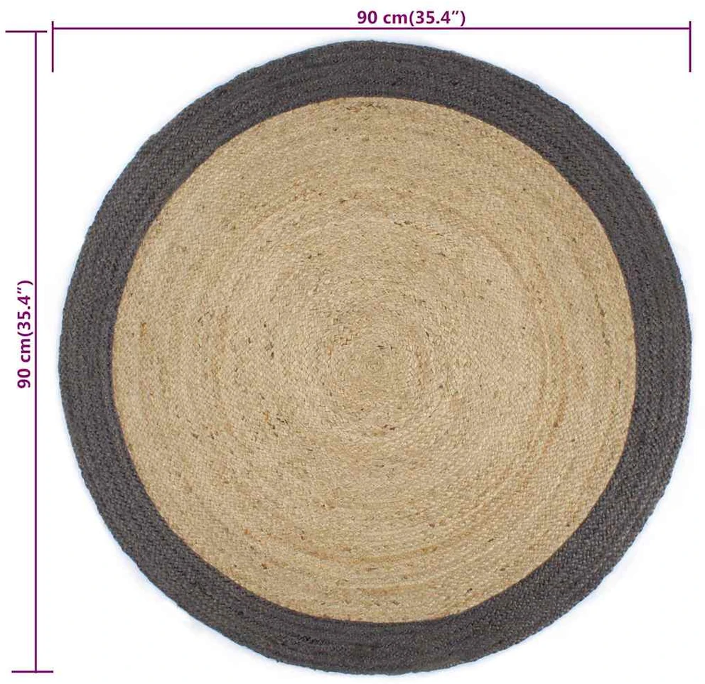 Kilimas, 90cm, džiutas, rankų darbo, su tamsiai pilku kraštu
