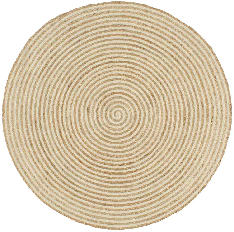 Kilimas, baltas, 120cm, džiutas, rankų darbo, spiralės dizainas