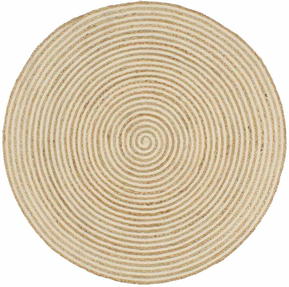 Kilimas, baltas, 150cm, džiutas, rankų darbo, spiralės dizainas