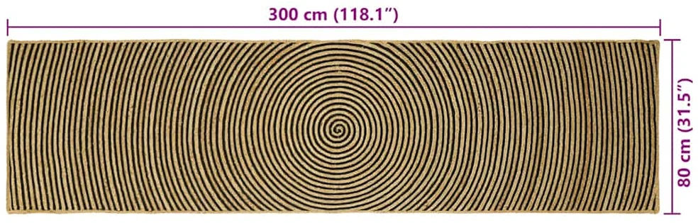 Kilimas Natūrali ir juoda 80 x 300 cm Džiutas