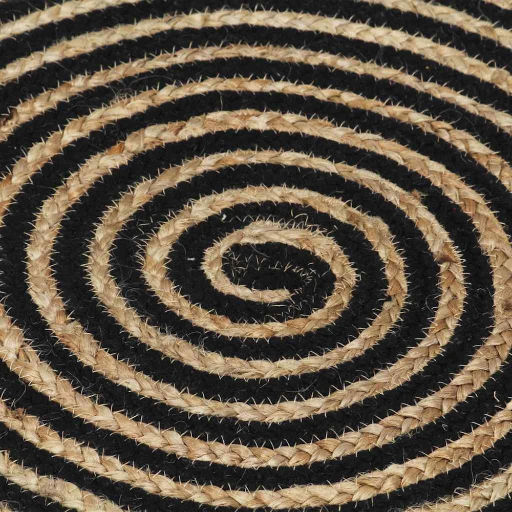 Kilimas, juodas, 90cm, džiutas, rankų darbo, spiralės dizainas