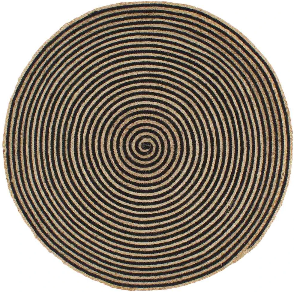 Kilimas, juodas, 90cm, džiutas, rankų darbo, spiralės dizainas