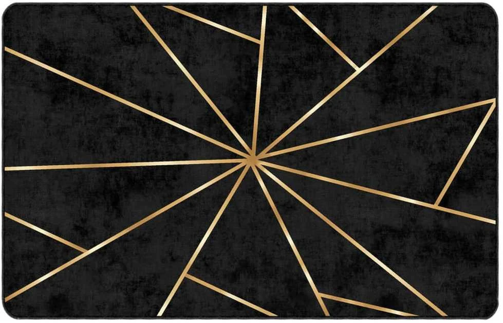 Kilimas, juodas/auksinis, 190x300cm, neslystantis, skalbiamas