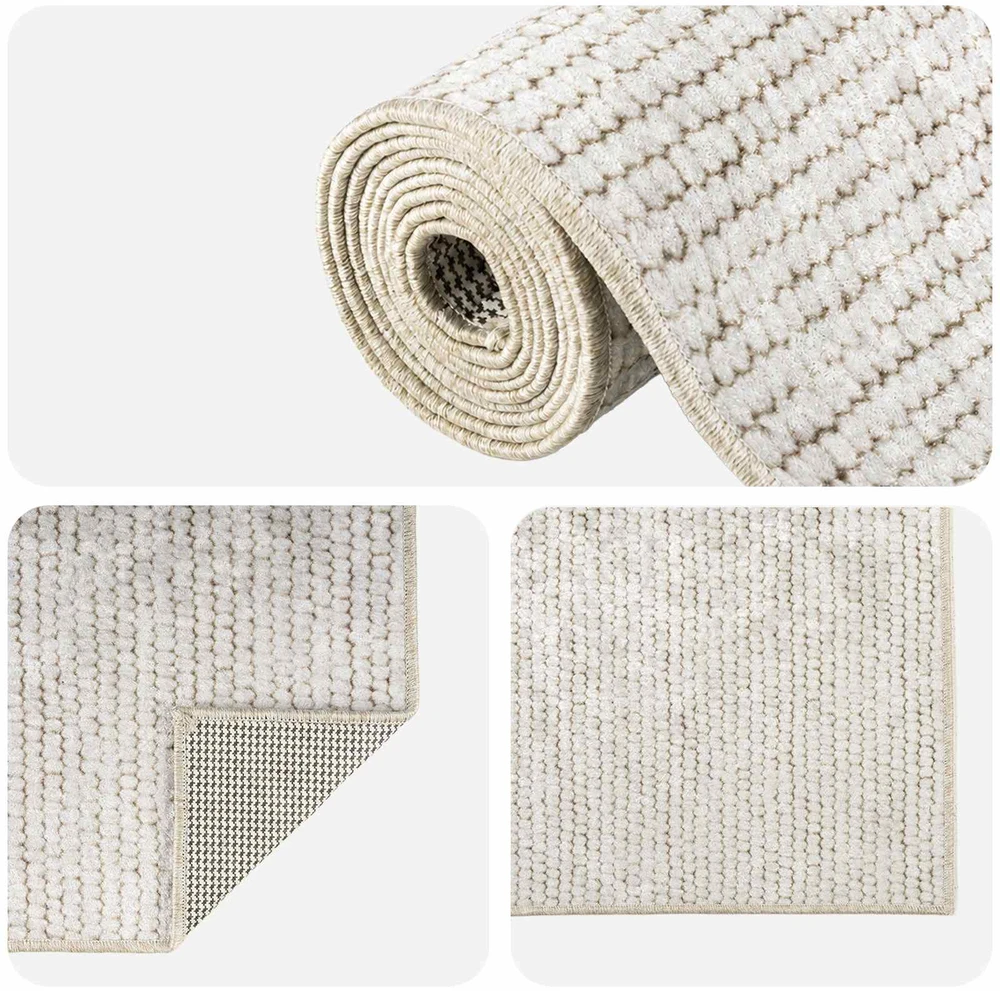 Kilimas Kreminė 100 x 300 cm 100% poliesteris 3 mm Plaunamas