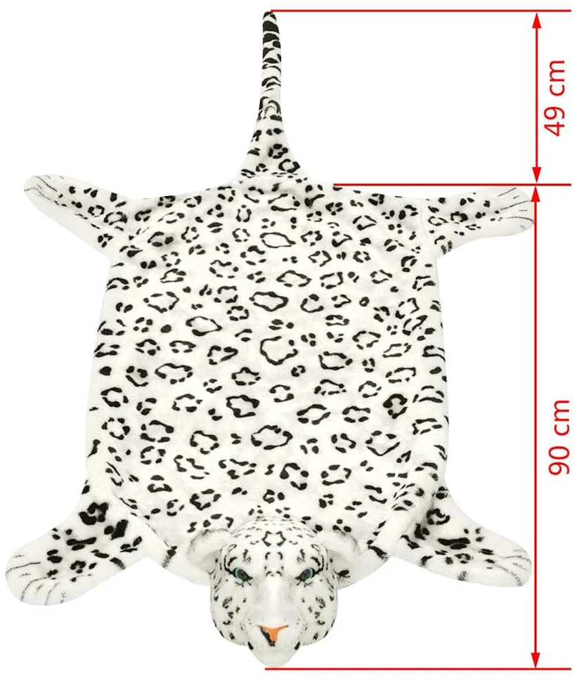 Kilimas leopardas, pliušinis, 139 cm, baltas
