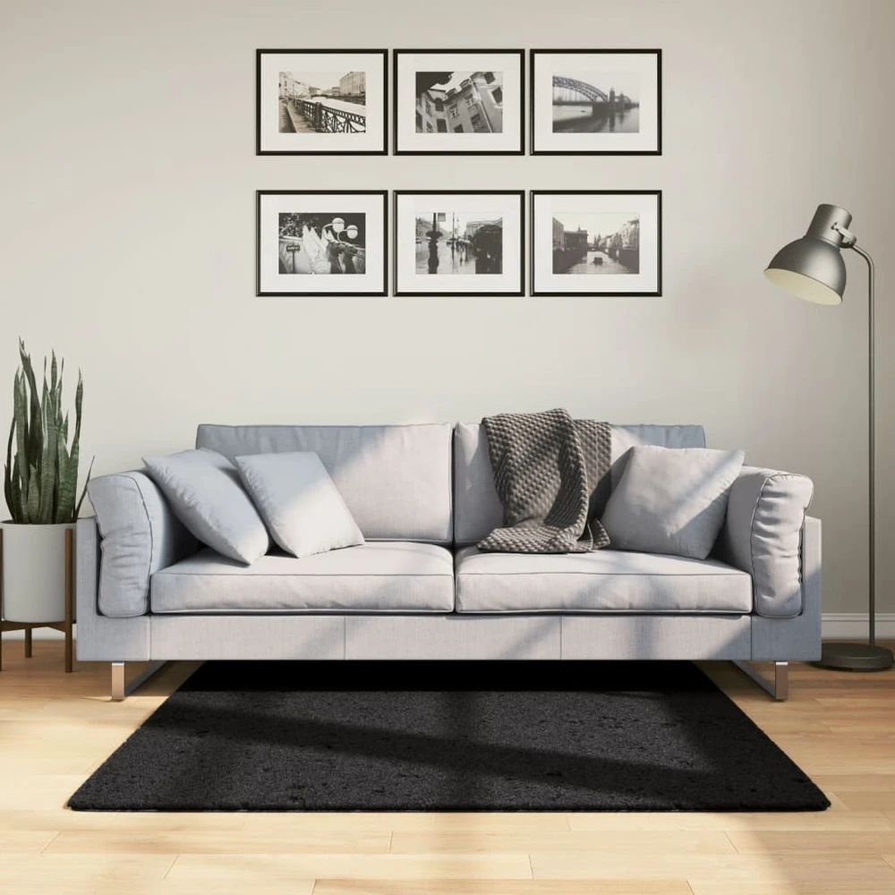 Kilimas OVIEDO, juodos spalvos, 120x120cm, trumpi šereliai