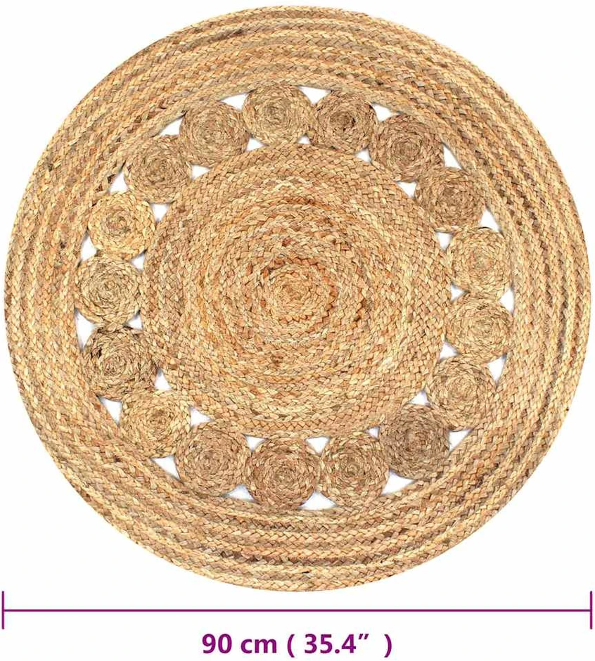 Kilimas, pintas dizainas, džiutas, 90 cm, apvalus