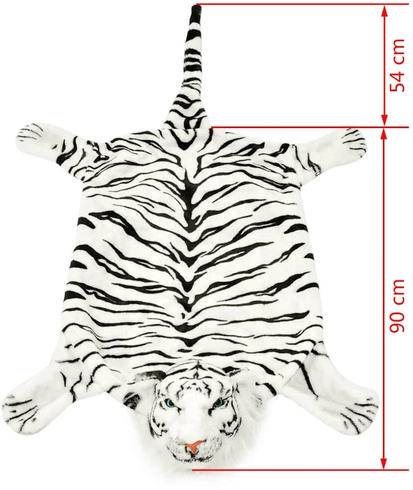 Kilimas tigras, pliušinis, 144 cm, baltas