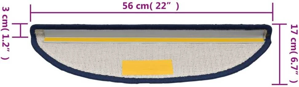 Kilimėliai laiptams, 15vnt., mėlynos spalvos, 56x17x3cm