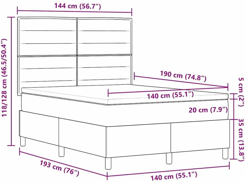 Kiemas lova su čiužiniu su LED Juoda 140 x 190 cm audinys