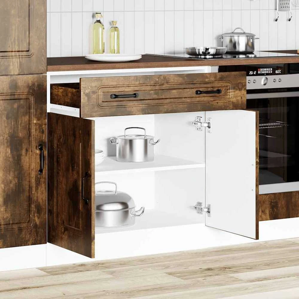 Kitchen Base Cabinet "Kalmar" Smoked Oak Engineered Wood