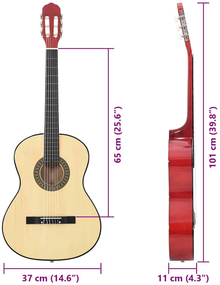 Klasikinė gitara pradedantiesiems, 4/4 39", amerikinė liepa