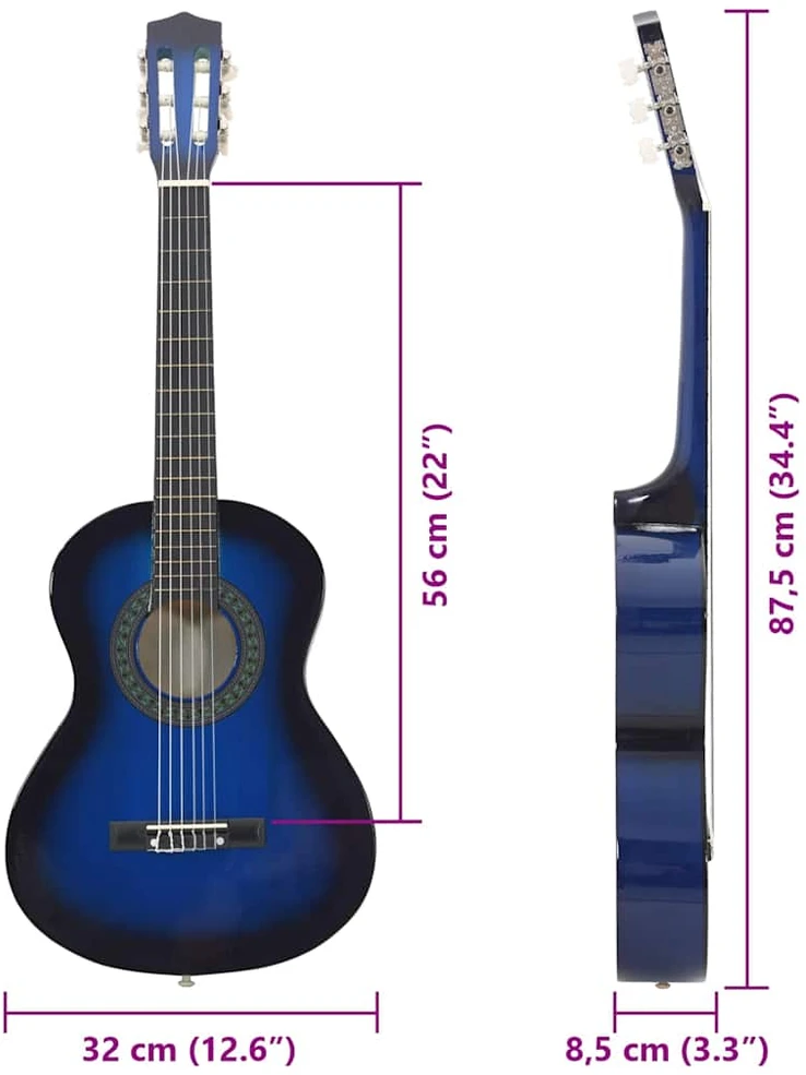 Klasikinė gitara pradedantiesiems ir vaikams, mėlyna, 1/2 34"