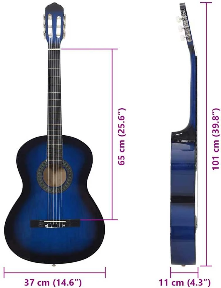 Klasikinė gitara pradedantiesiems, mėlyna, 4/4 39", liepa