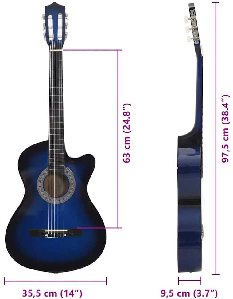 Klasikinė gitara, šešėliuotos mėlynos spalvos, 38", 6 stygos