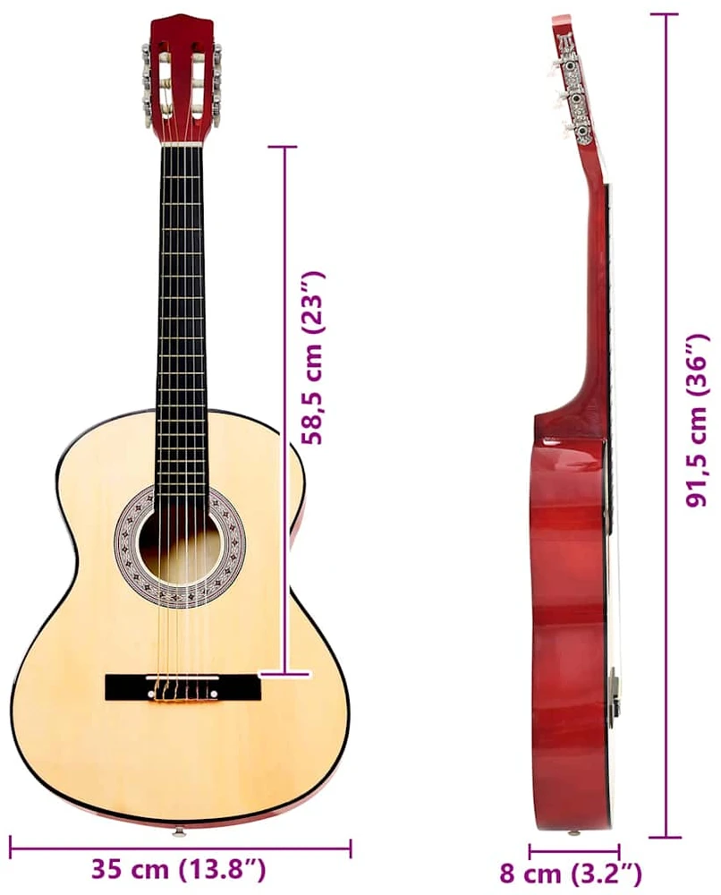 Klasikinė gitara su dėklu pradedantiesiems, 3/4 36"