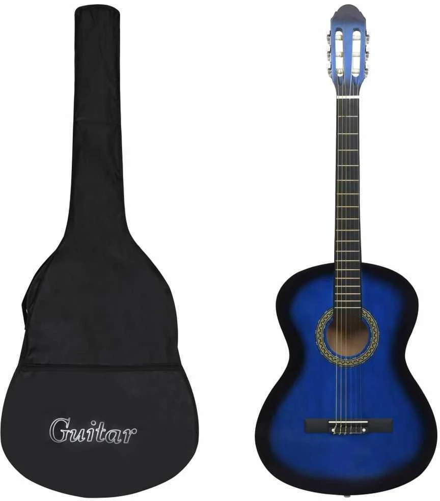 Klasikinė gitara su dėklu pradedantiesiems, mėlyna, 4/4 39"