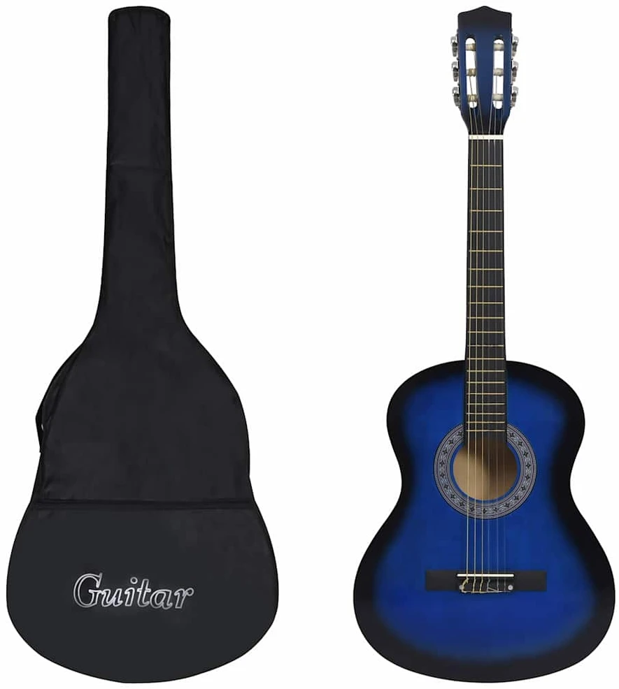 Klasikinė gitara su dėklu pradedantiesiems, mėlyna, 3/4 36"