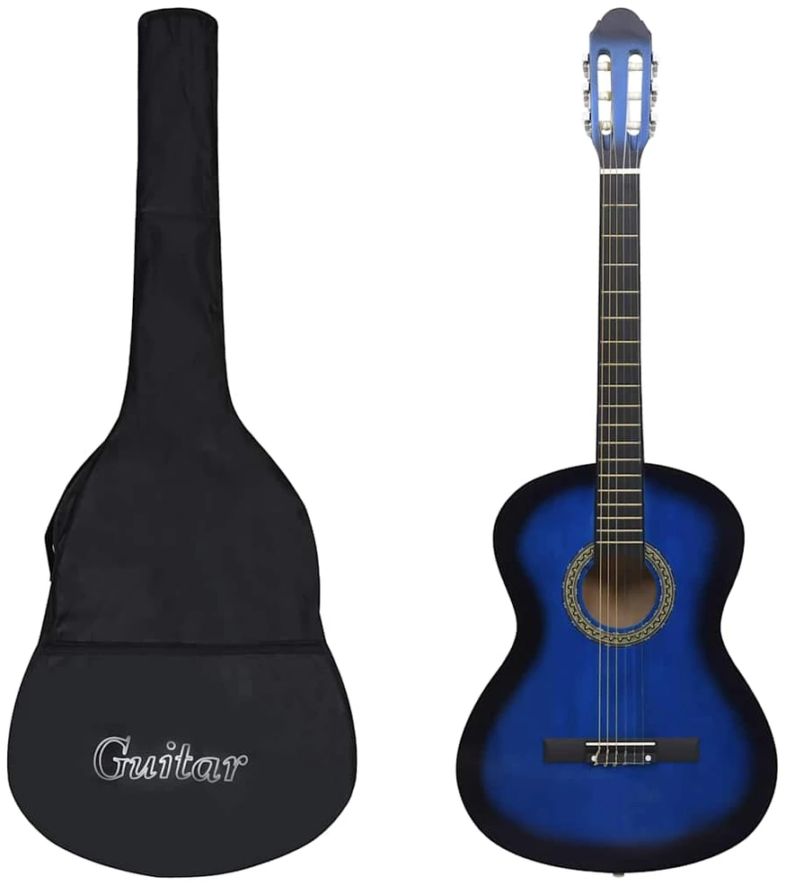Klasikinė gitara su dėklu pradedantiesiems, mėlyna, 4/4 39"