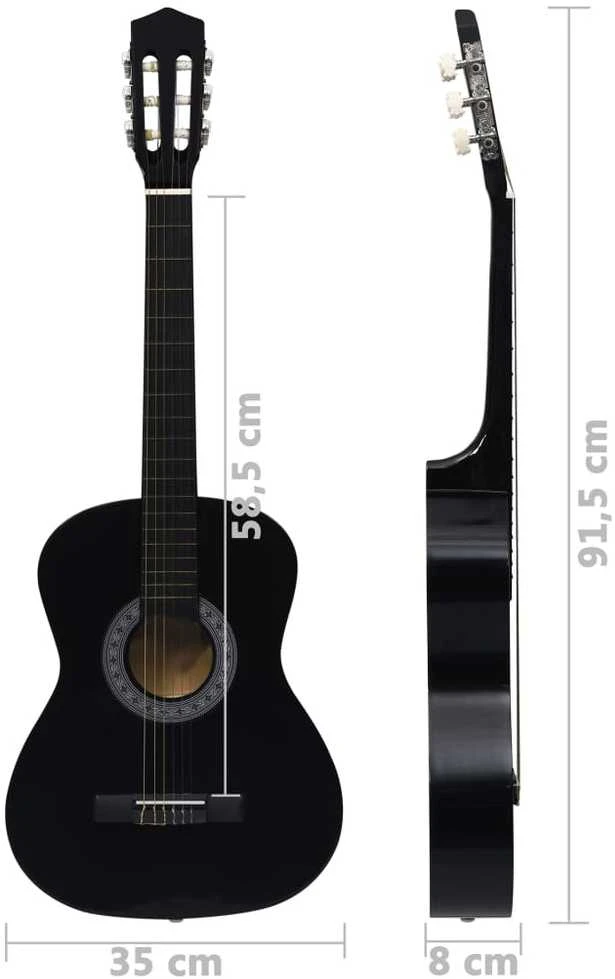 Klasikinė gitara su dėklu pradedantiesiems, juoda, 3/4 36"