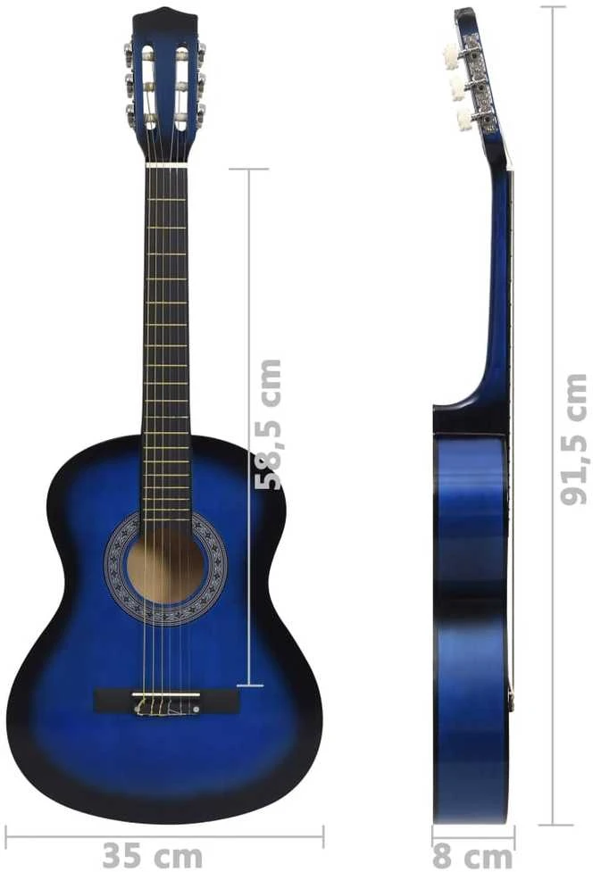 Klasikinė gitara su dėklu pradedantiesiems, mėlyna, 3/4 36"