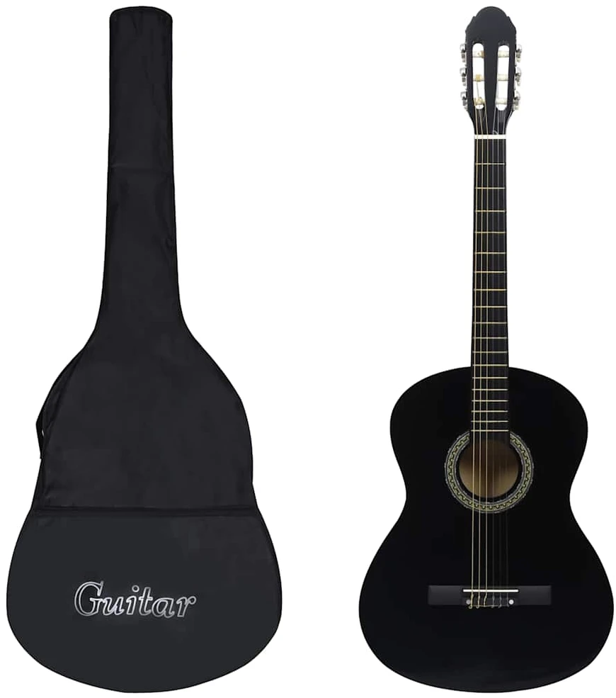 Klasikinė gitara su dėklu pradedantiesiems, juoda, 4/4 39"