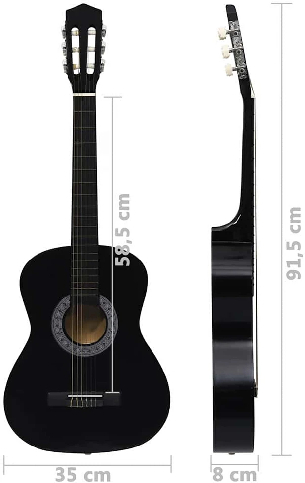 Klasikinė gitara su dėklu pradedantiesiems, juoda, 3/4 36"