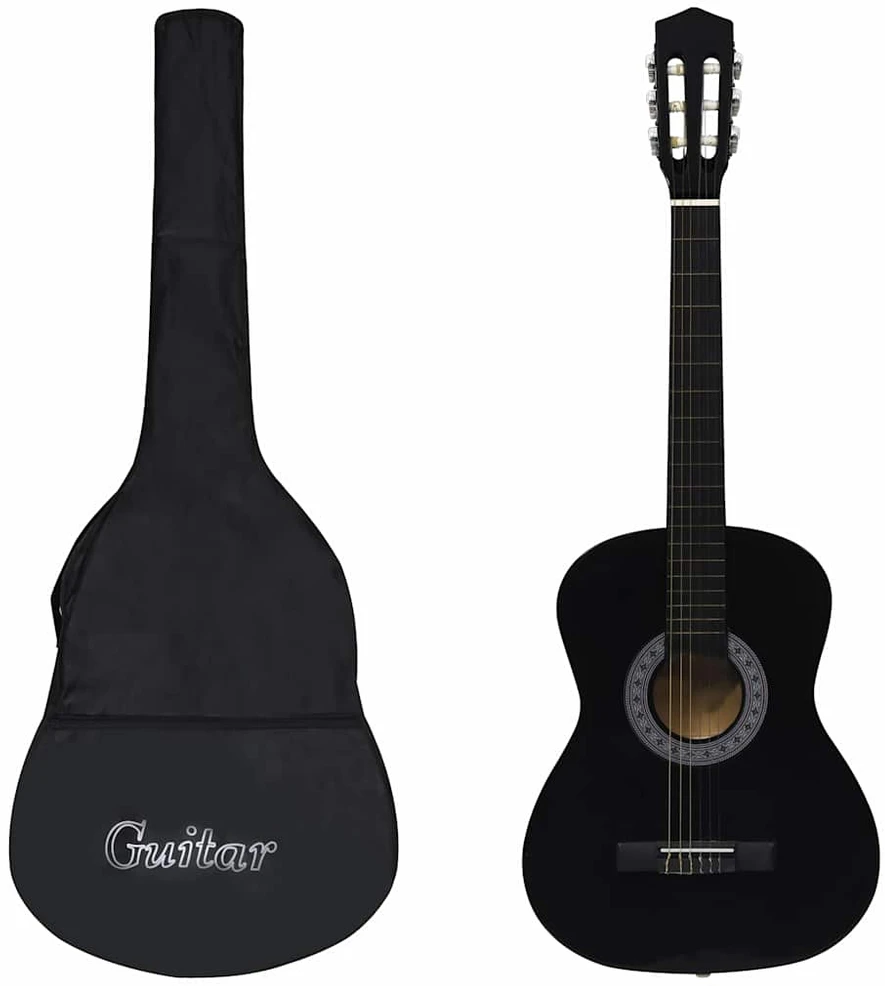 Klasikinė gitara su dėklu pradedantiesiems, juoda, 3/4 36"