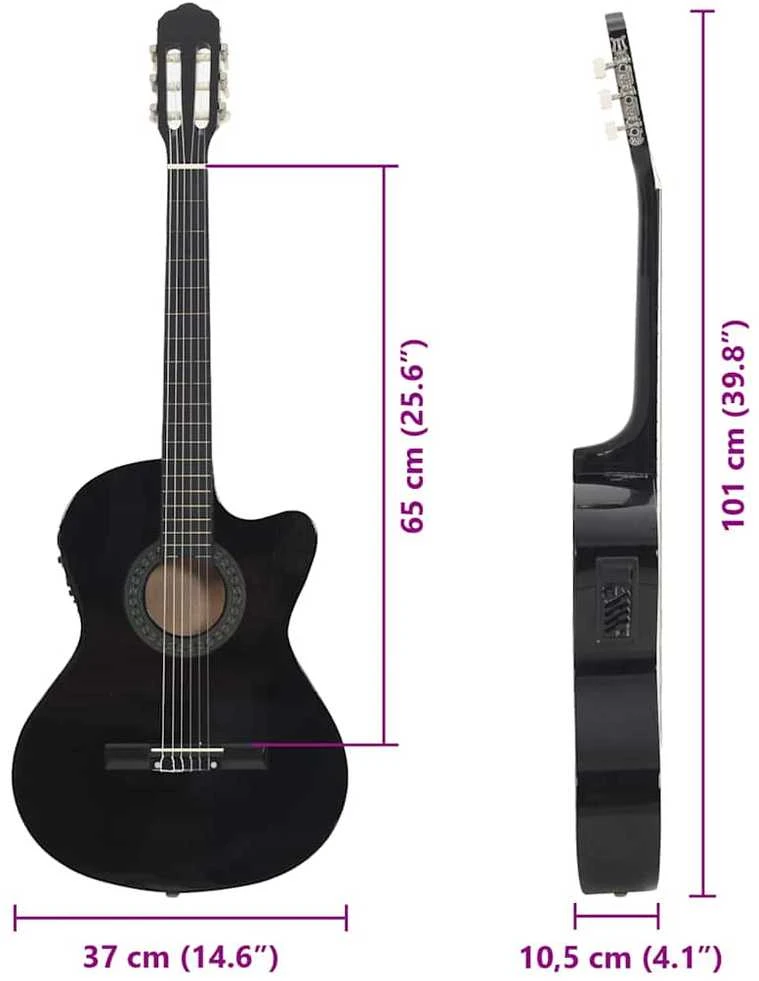 Klasikinė gitara su ekvalaizeriu, juodos spalvos, 6 stygos