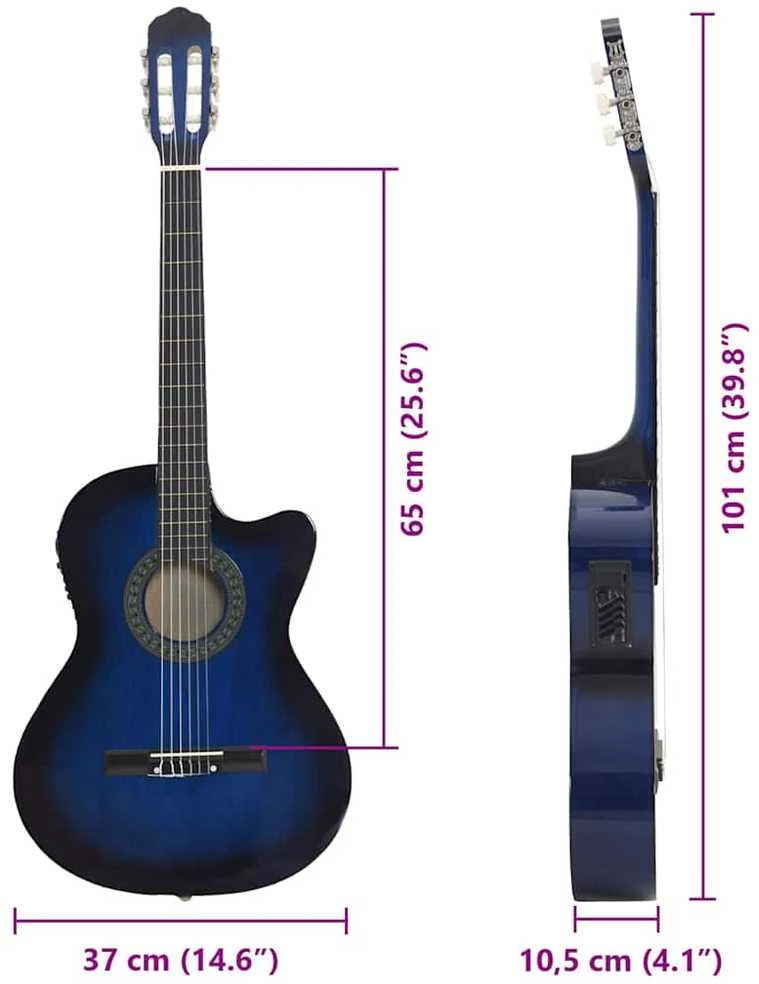 Klasikinė gitara su ekvalaizeriu, mėlynos spalvos, 6 stygos