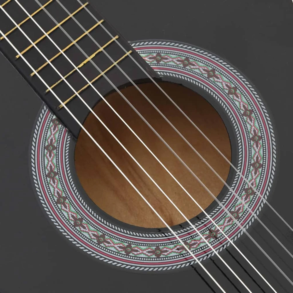 Klasikinės gitaros rinkinys, 12 dalių, juodas, 38", 6 stygos