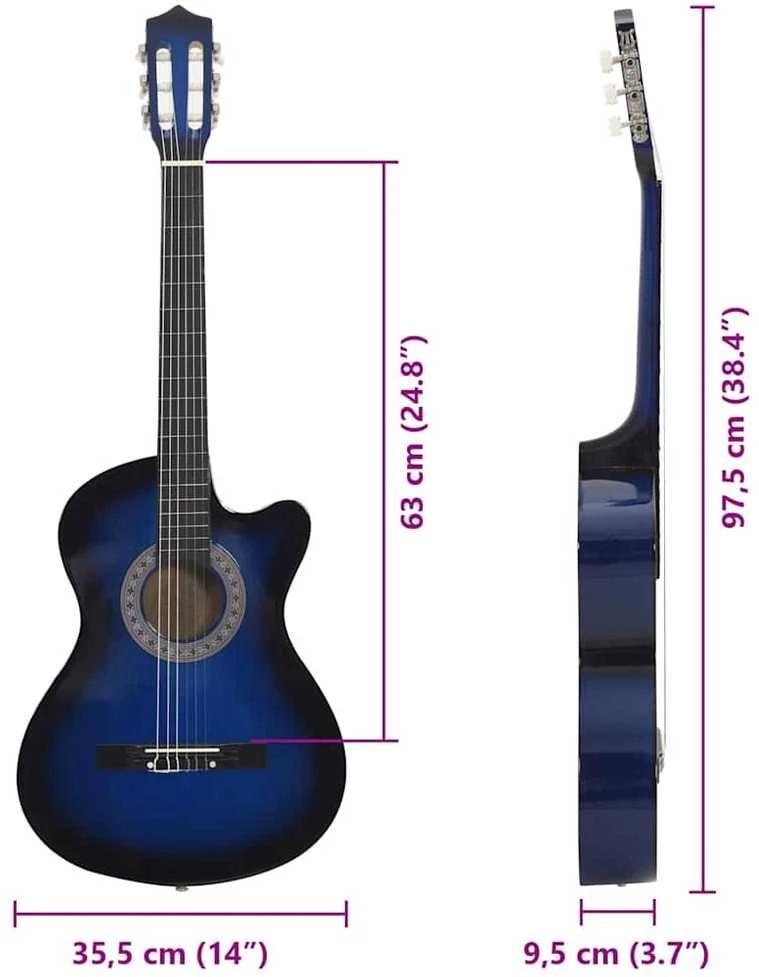 Klasikinės gitaros rinkinys, 12 dalių, mėlynas, 38", 6 stygos