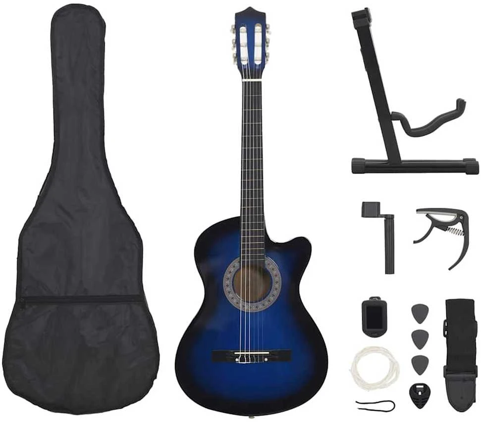 Klasikinės gitaros rinkinys, 12 dalių, mėlynas, 38", 6 stygos
